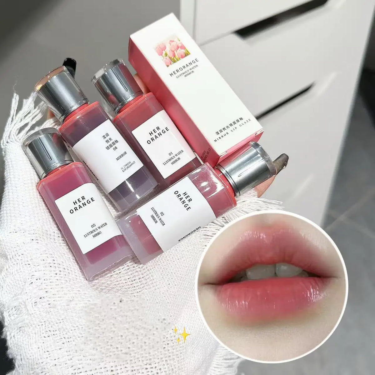 Tinte Labial Hidratante con Brillo Herorange, Textura Acuosa, Labios Voluminosos con Efecto Cristal, Larga Duración, No Reseca, Maquillaje Diario para Citas