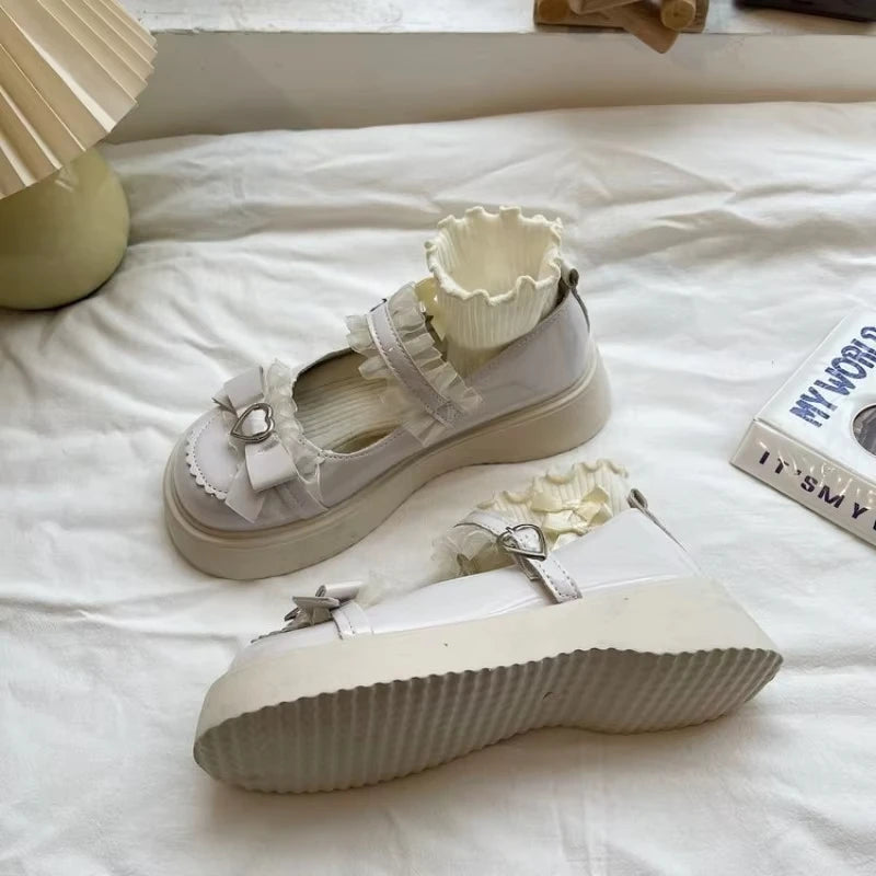 Zapatos de Cuero Mary Jane para Mujer, Primavera-Verano 2026, Color Sólido, Hebilla con Lazo de Mariposa, Plataforma, Punta Redonda, Estilo Casual JK Loli