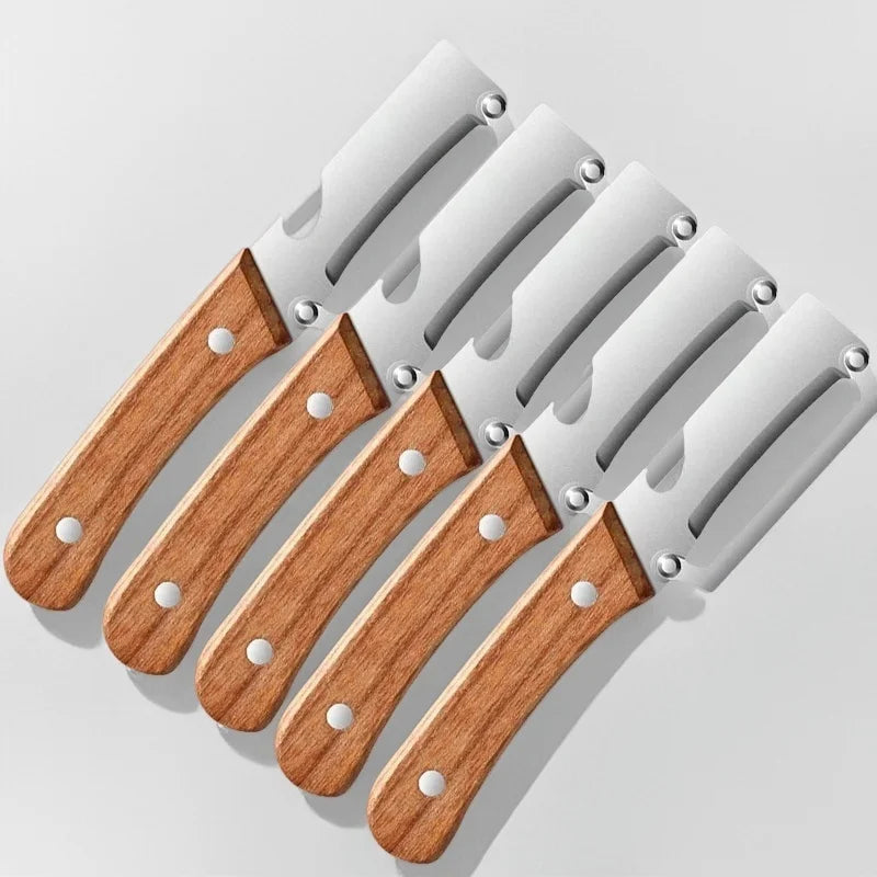 Juego de 2 peladores de cocina de acero inoxidable con mango de madera para pelar y cortar frutas y verduras, herramienta de cocina