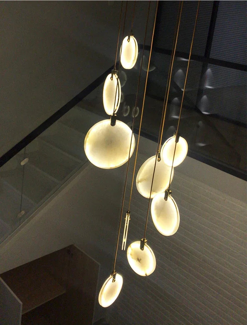 Luces colgantes largas modernas, lámpara colgante de cristal de mármol para escalera de lujo, decoración para sala de estar, accesorio de iluminación Led de piedra para Villa