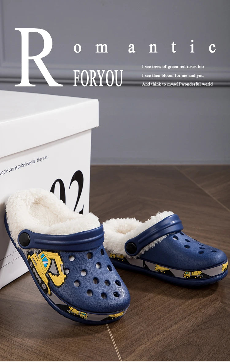 Sandalias de invierno para niños, zapatillas de piel para niños, zapatos para niñas, zuecos antideslizantes, sandalias bonitas de dibujos animados para niñas, zapatos para niños