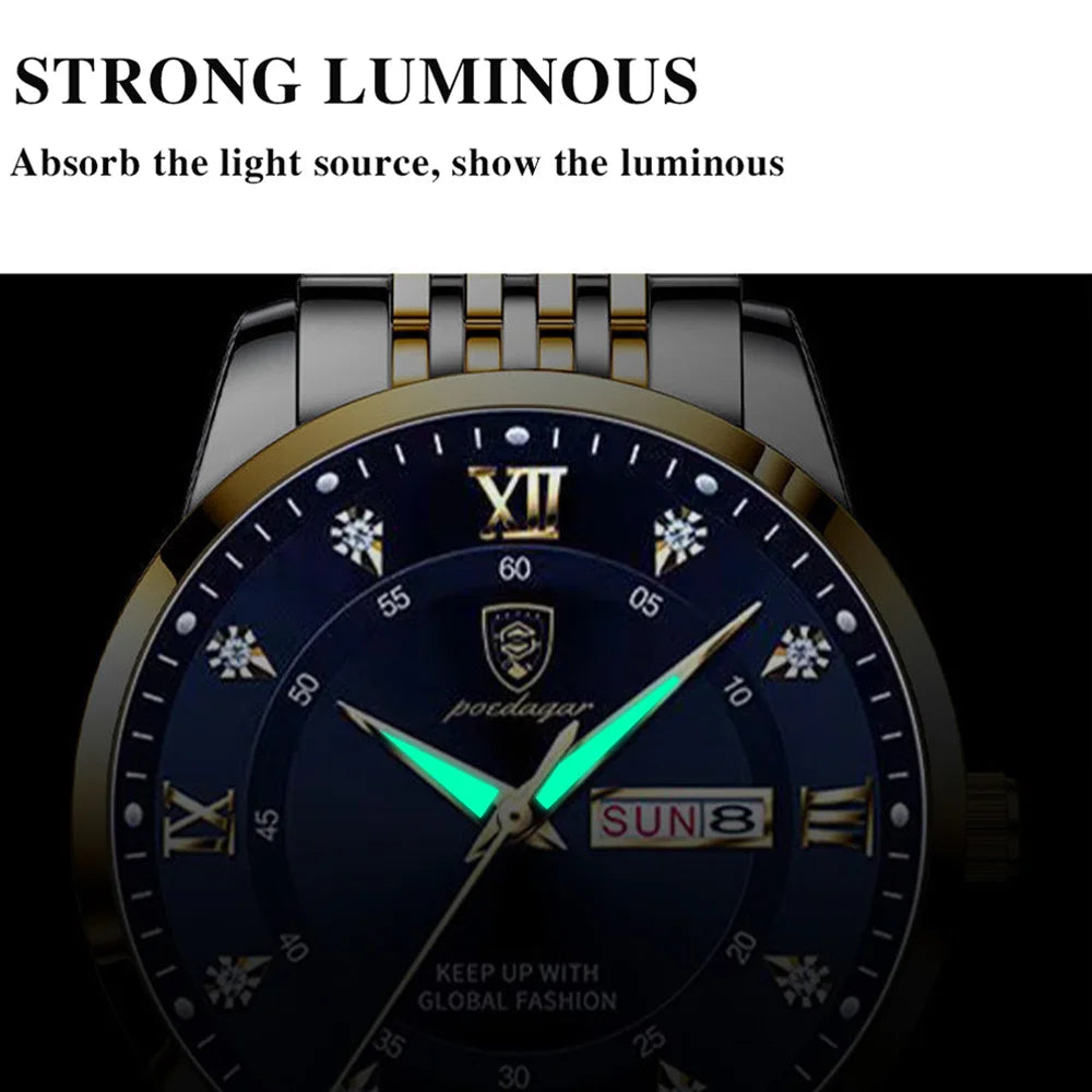 Reloj POEDAGAR Original de alta calidad para hombre, reloj de pulsera deportivo de cuero luminoso resistente al agua para hombre, relojes casuales elegantes de cuarzo para hombre
