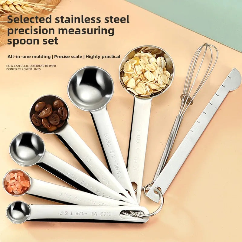 Cuchara medidora de acero inoxidable, juego de 4/6/7/8 Uds. Con regla de medición de escala, cuchara, juego de herramientas de medición para hornear café y cocina