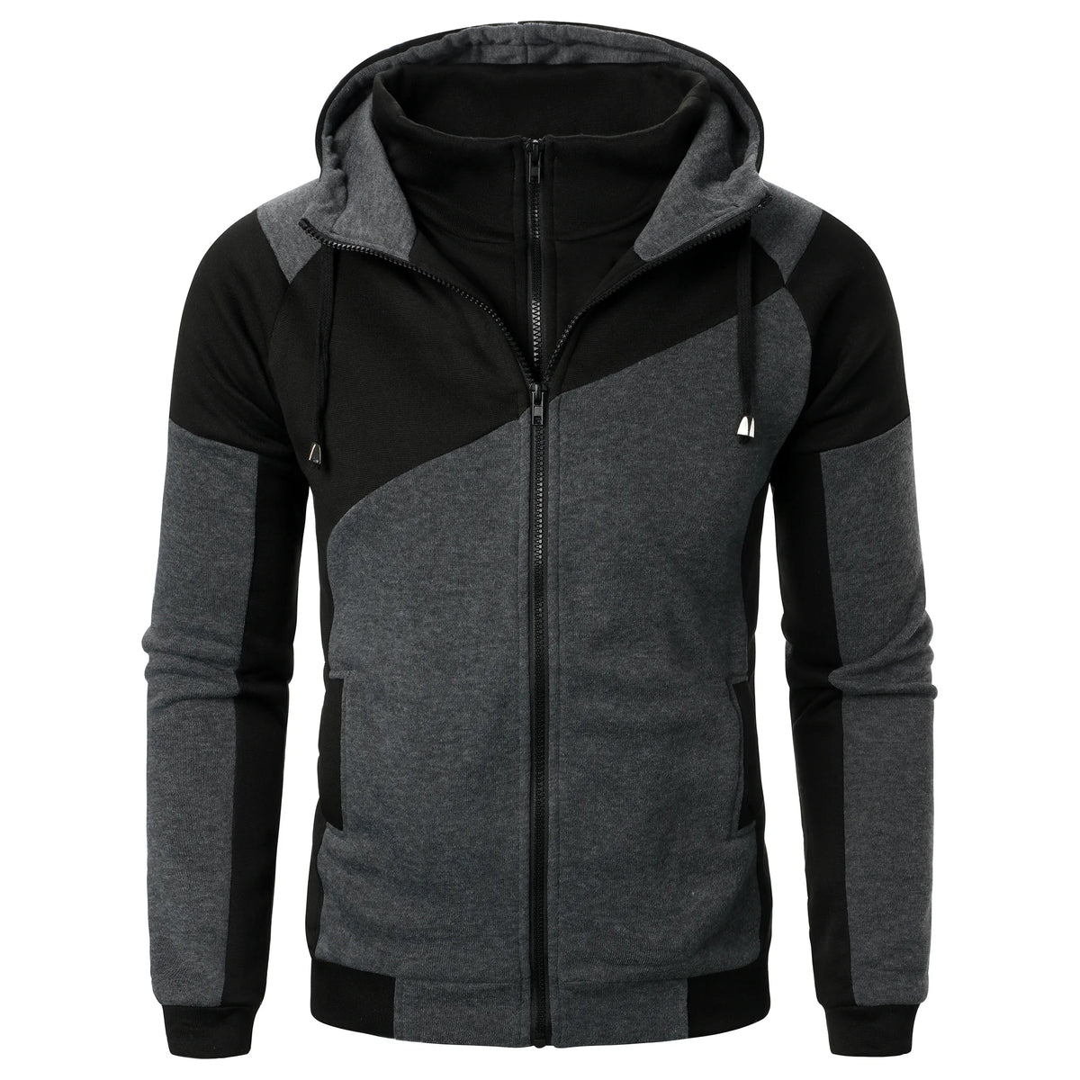 Deportes de otoño e invierno empalmados top casual de manga larga con capucha estilo deportivo para hombres