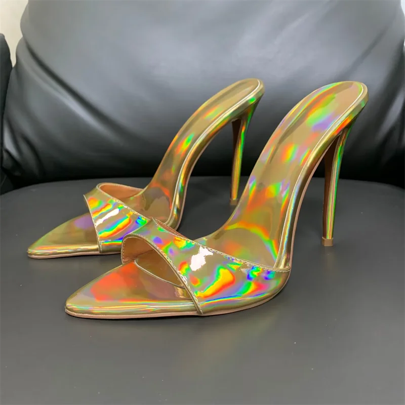 Zapatillas de tacón súper alto para mujer, zapatos de verano con punta abierta, sandalias de tacón de aguja de colores combinados, zapatos sexis de fiesta para mujer, zapatos de tacón de lujo para mujer