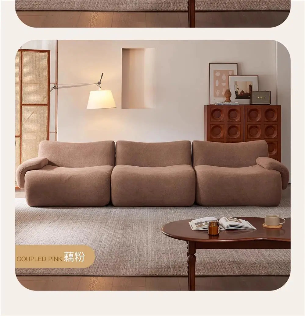 Sofá modular comprimido al vacío, seccional de tela Wabi-Sabi Sherpa con espuma muy elástica, estilo crema de mediados de siglo, ahorro de espacio