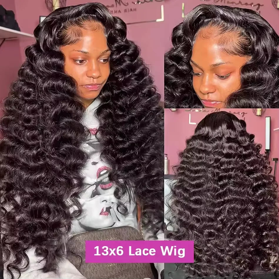 Peluca frontal de encaje HD 13x6 de 40 pulgadas con ondas sueltas y profundas, cabello humano brasileño rizado y ondulado, pre-arrancada para mujer