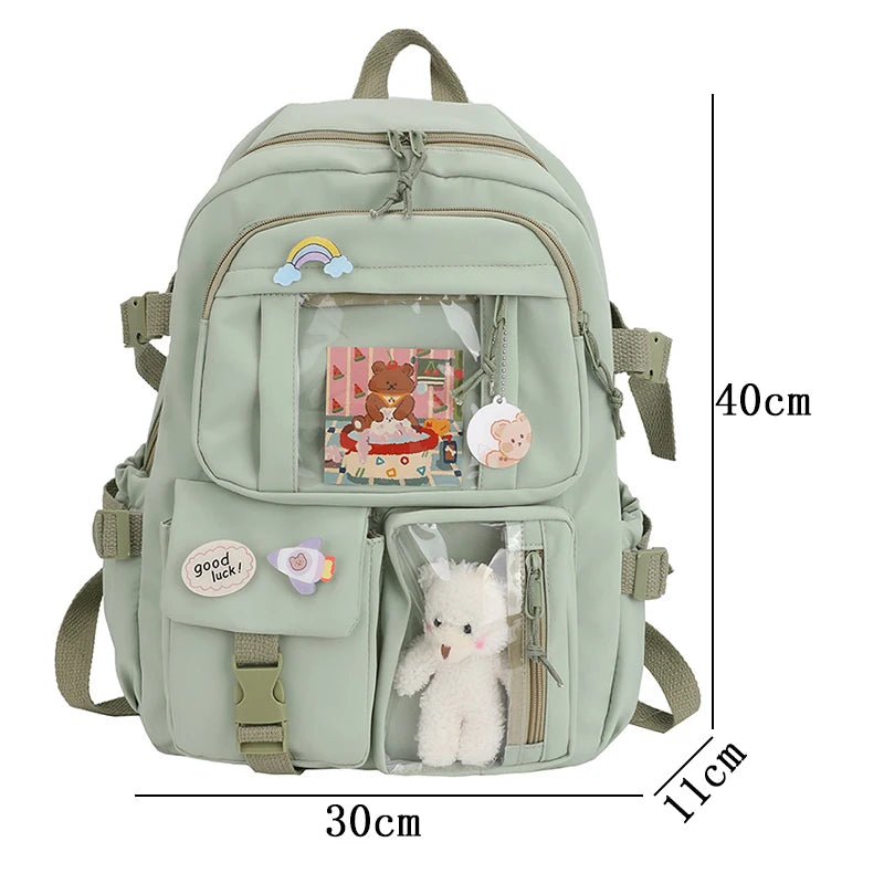 Mochilas bonitas para mujer, mochila escolar de nailon con múltiples bolsillos impermeable para estudiantes y niñas, mochila Kawaii para ordenador portátil, Mochilas