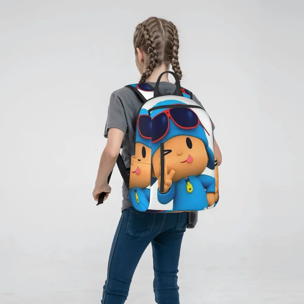 Mochila azul de dibujos animados de Pocoyo para niños, mochila de gran capacidad para niños, mochila escolar, bolsos de hombro para hombres y mujeres