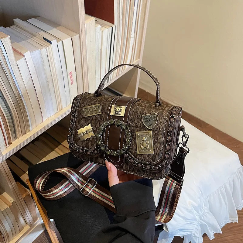 Bolso de Mano de Lujo para Mujer, con Bordado Intenso, de Hombro Único, Pequeño y Cuadrado, con Correa Ancha, Estilo Bandolera, Moderno para Uso Diario