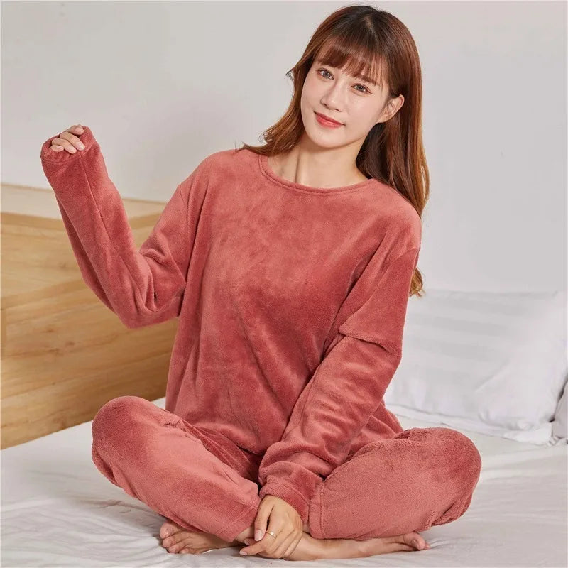Pijamas de invierno para parejas, conjunto de pijamas suaves y cálidos de lana Coral, se puede usar en el exterior, pantalones holgados con cintura elástica, ropa de ocio para el hogar
