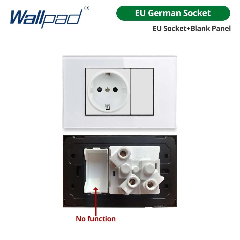 Wallpad Panel de vidrio templado blanco interruptor de luz de pared UE Reino Unido italiano Chile enchufe botón basculante 118*75mm 16A AC110-250V