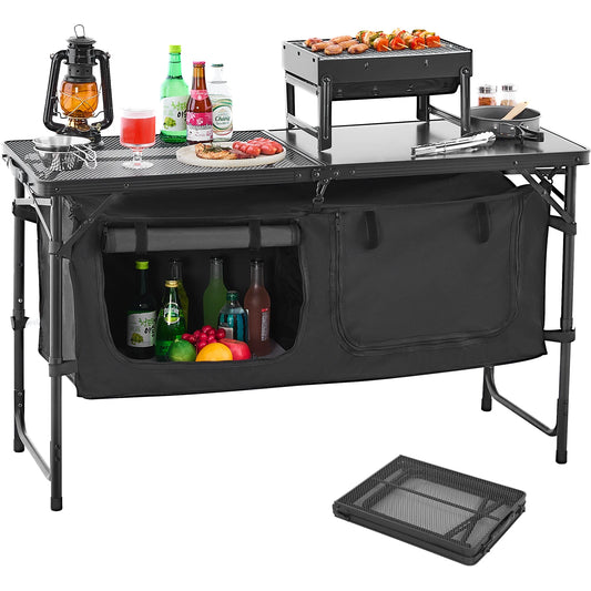 SucceBuy Mesa de cocina para acampar, mesa de cocina al aire libre, estación de cocina portátil ligera de aluminio para barbacoa, fiesta, Picnic, RV, viajes