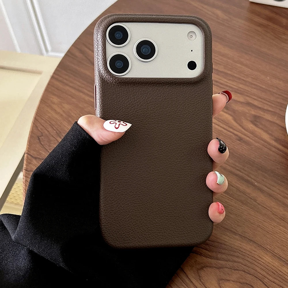 Funda de teléfono con textura de cuero de lujo para iPhone 17 Pro Max 17 Air 16 Plus 15 14 13 12 11 Pro Max, carcasa suave de TPU a prueba de golpes