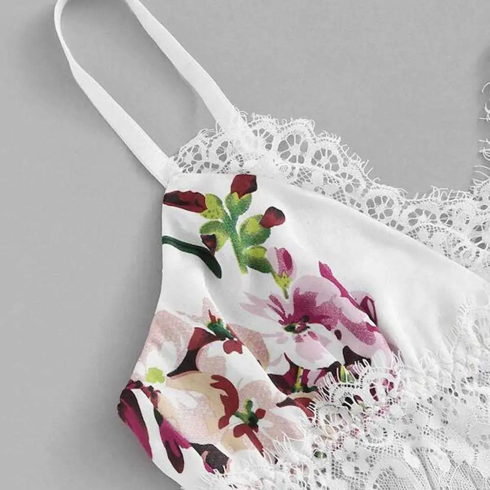 Conjunto de lencería sexy de encaje para mujer, camisola con estampado floral y correa de encaje, ropa de dormir sexy para mayor comodidad y seducción, 2 uds.