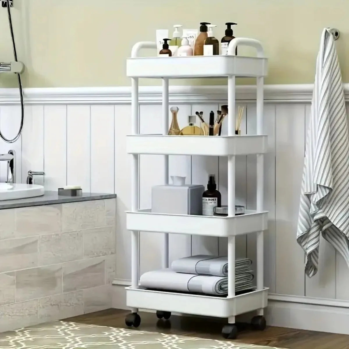 Carrito de almacenamiento de 4 niveles - carrito rodante multifuncional, adecuado para la cocina, el baño, la habitación de los niños, el dormitorio y más