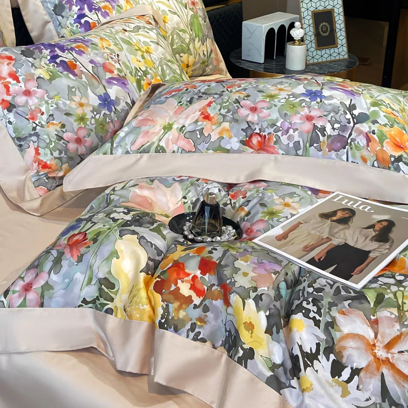 Juego de ropa de cama de lujo para Hotel, funda de edredón con bordado de Color sólido, Sábana plana/ajustada, fundas de almohada, tamaño Queen y King, 100% algodón