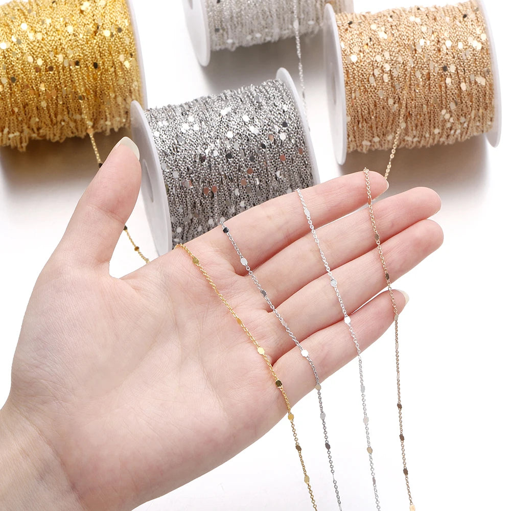 Collar de cadena de lentejuelas de 1/2 metros, cadena dorada y plateada, cadenas de Cable de cobre y Metal, accesorios para hacer joyas, componentes artesanales DIY