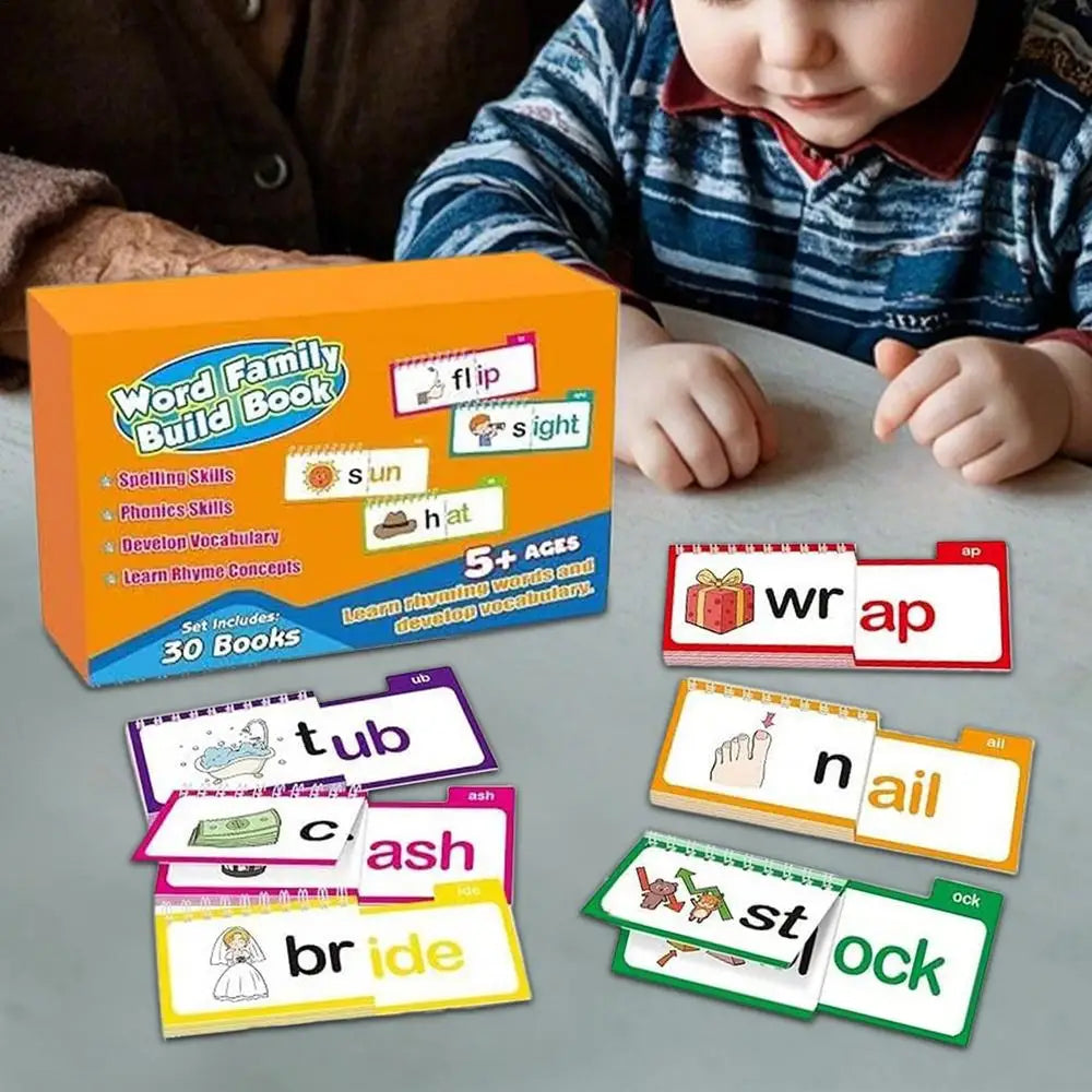 Nuevo libro de lectura, 30 libros de lectura y rima, libros de construcción familiares de palabras, tarjetas Flash, tarjetas de vocabulario, lectura educativa