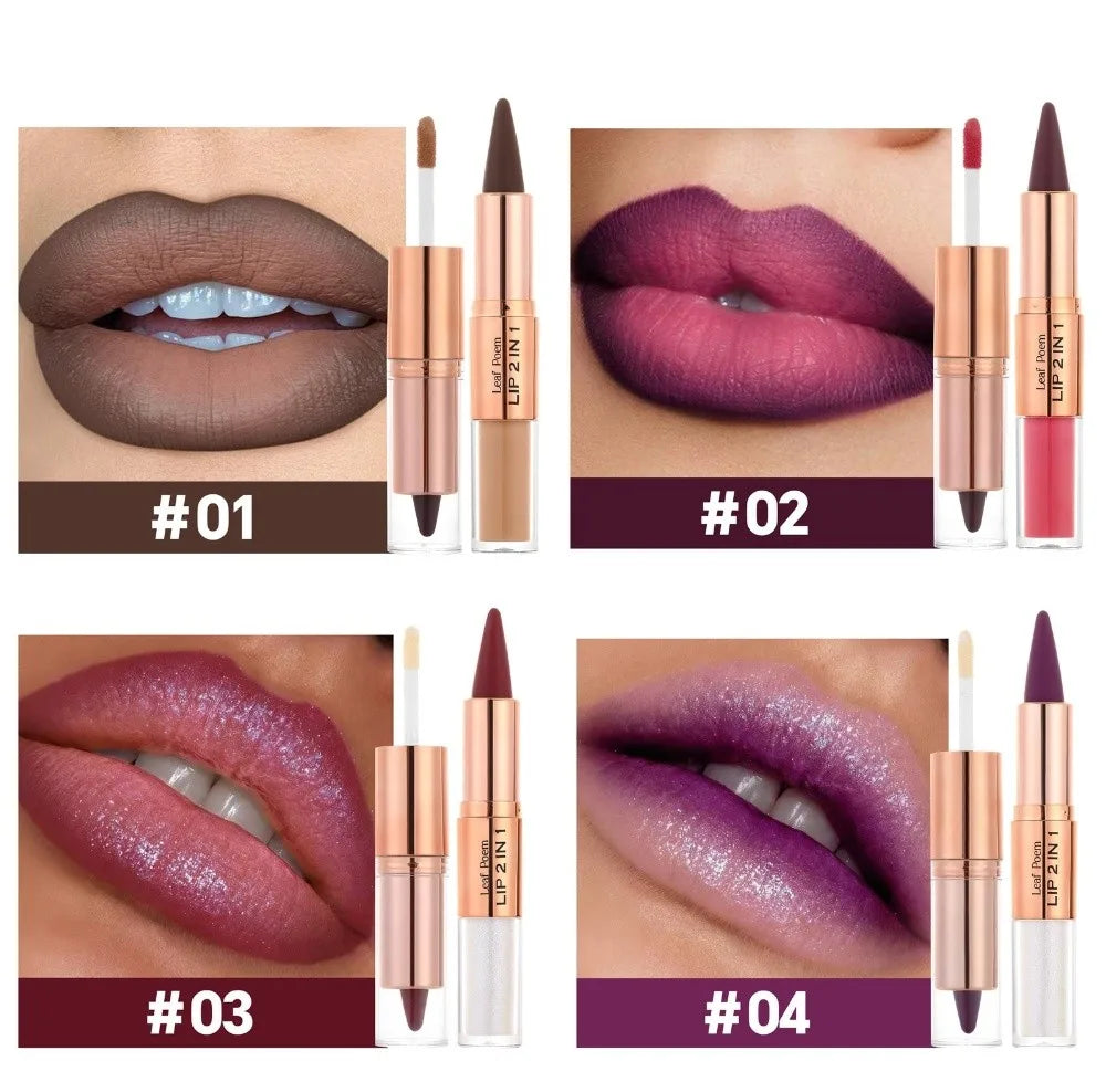 Delineador de Labios 2 en 1 de Doble Punta, Acabado Mate, Antiadherente, Resistente al Agua, Punta Cónica, Delineador de Labios de Larga Duración con Efecto Degradado
