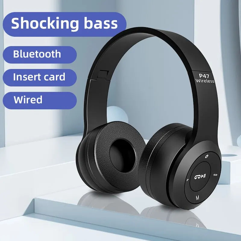 P47 auriculares inalámbricos Bluetooth 5,0 auriculares plegables estéreo HIFI bajo para música juegos chico chica auricular para teléfono inteligente