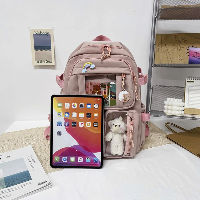 Mochilas bonitas para mujer, mochila escolar de nailon con múltiples bolsillos impermeable para estudiantes y niñas, mochila Kawaii para ordenador portátil, Mochilas