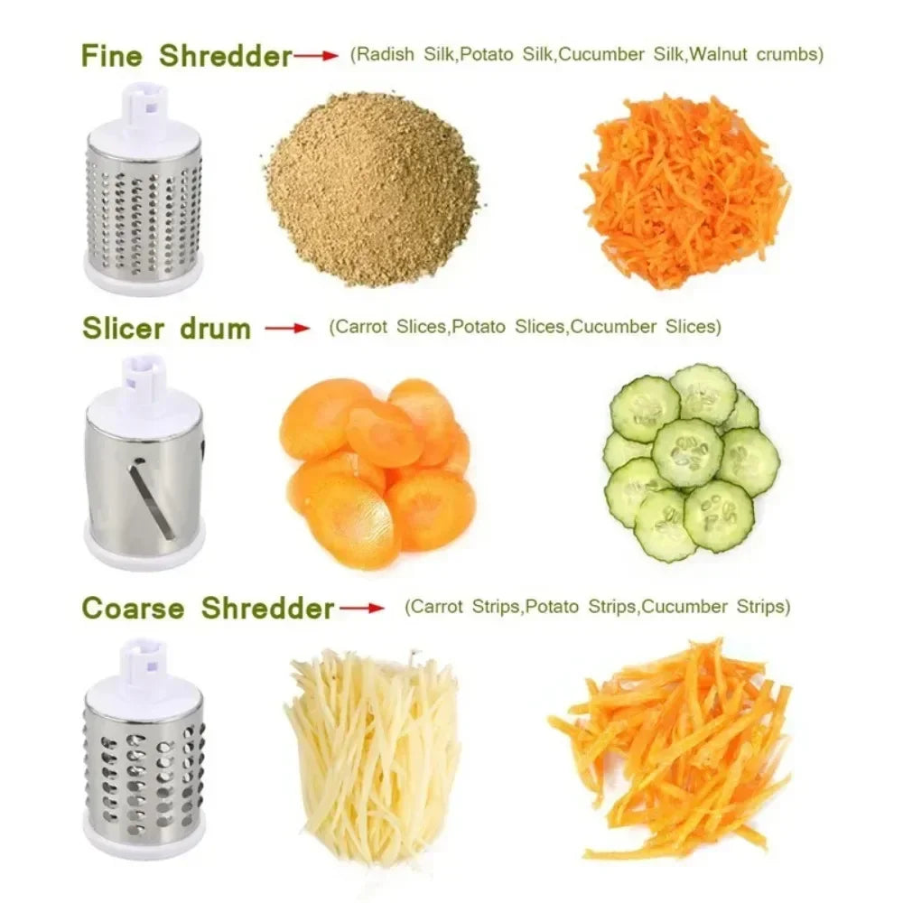 Cortador y rebanador de verduras, máquina picadora Manual de queso de cocina con 3 tambores afilados, trituradora de patatas y ajo multifuncional