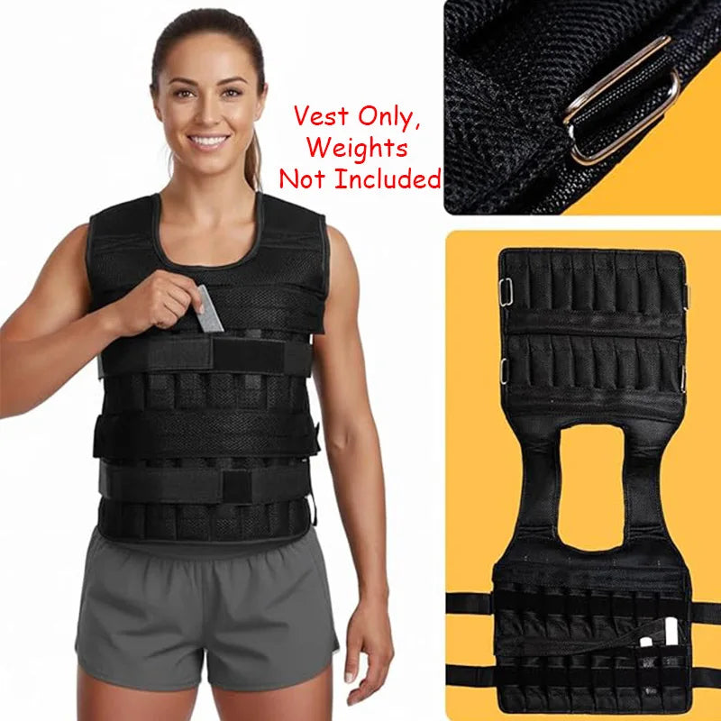 Chaleco con Peso Ajustable de 20 kg, Bolsa Vacía para Fitness y Correr, para Hombres y Mujeres, Ropa Negra de Entrenamiento Físico para Boxeo
