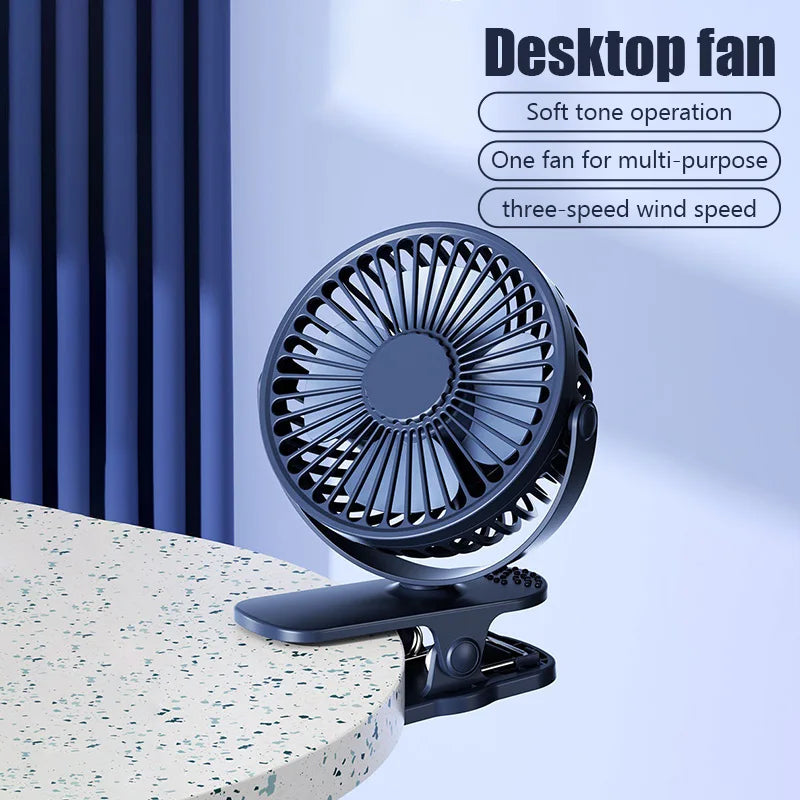 Ventilador de escritorio con clip Mini ventilador de escritorio de refrigeración USB silencioso de 3 velocidades 360 °   Gire los ventiladores eléctricos portátiles del clip del ventilador para el refrigerador de aire de