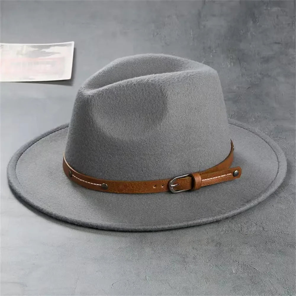 Sombrero Fedora de lana nueva para mujeres y hombres, moda de invierno y otoño, sombreros de Jazz para Iglesia, sombrero de fieltro de ala plana vikingo británico, sombreros de fieltro informales para exteriores