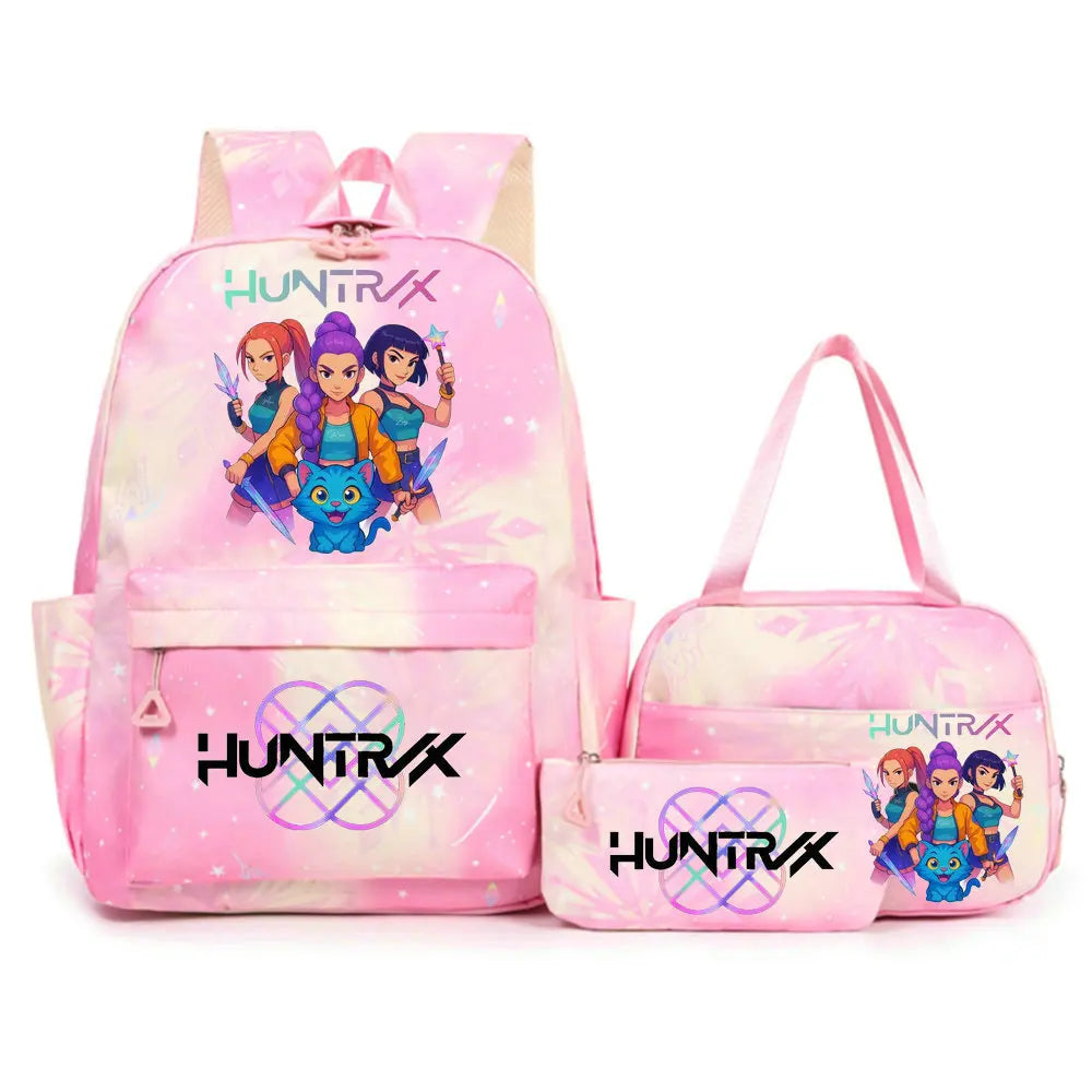 Conjunto de mochila con estampado de KPop Demon Hunters con bolsa para el almuerzo y estuche para lápices, mochila para exteriores de gran capacidad, ligera y transpirable