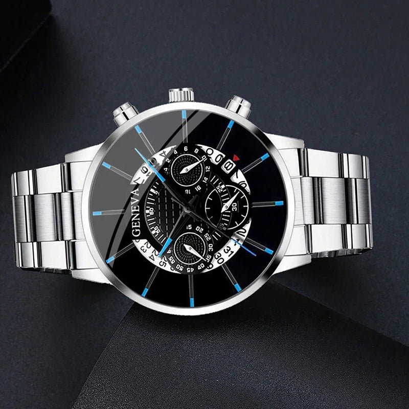 Relojes de acero inoxidable para hombre, reloj de pulsera de cuarzo de lujo, con calendario, de negocios, informal, de cuero, a la moda