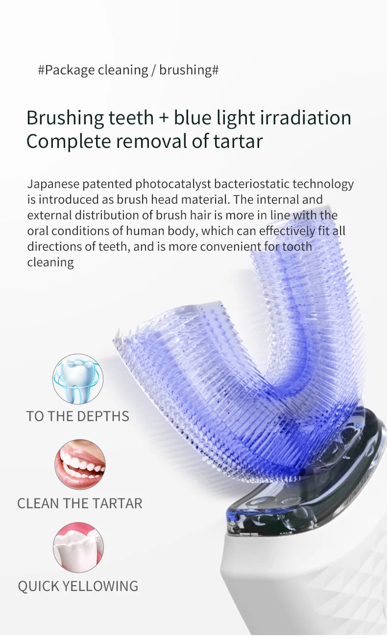 Cepillo de dientes eléctrico en forma de U para el cuidado Dental, cepillo de dientes eléctrico automático en forma de U de 360 grados