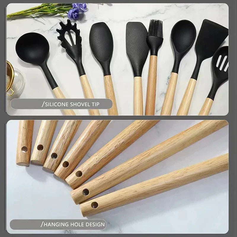 Kit de cocina de silicona de 12 piezas, utensilios de calidad alimentaria, juegos de cocina, espátula giratoria, cuchara medidora, utensilios de cocina prácticos, herramienta Kitchenwa
