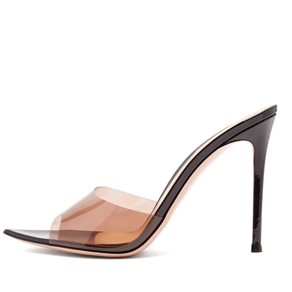 Novedad de verano, zapatillas sexis de moda de PVC transparente de charol puntiagudo, vestido de banquete de tacón alto fino, sandalia de mujer de gran tamaño