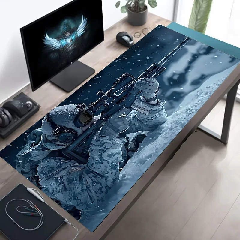 Alfombrilla de Ratón Grande con Diseño Táctico de Soldado, Antideslizante, XXL, Accesorios para Juegos, Bordes Cosidos, para el Hogar y para Jugar, para Jugadores de FPS