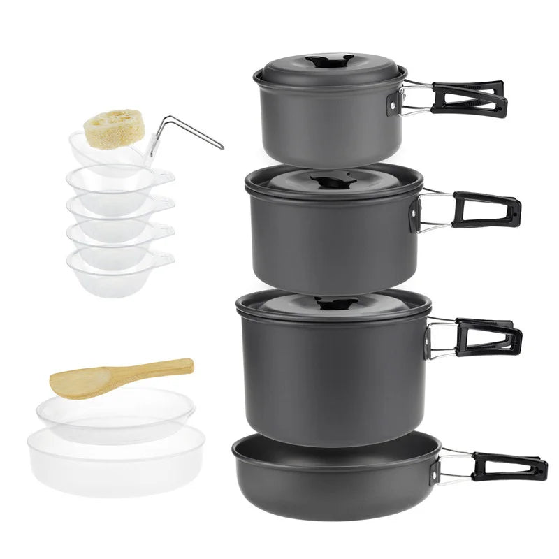 Juego de utensilios de cocina para acampar para 1 a 7 personas, olla y sartén ligeros y portátiles con bolsa de transporte, perfecto para acampar al aire libre