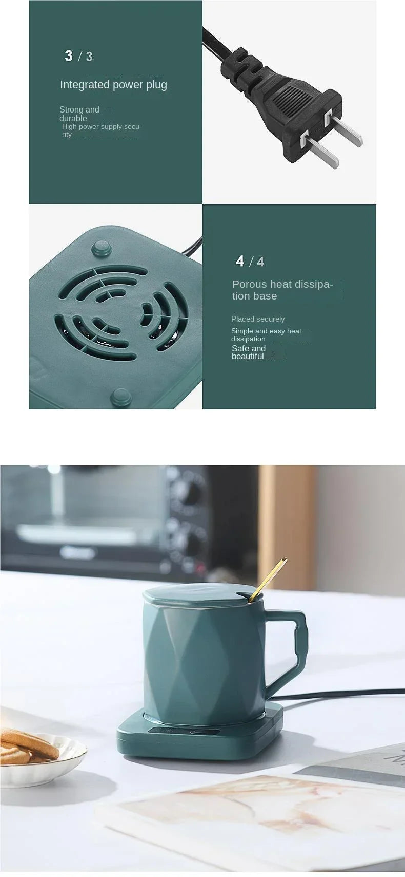 55 ℃   Posavasos Calefactor de Temperatura Constante, Calentamiento Uniforme, Compatible con Cualquier Forma de Taza, Inicio con un Clic, Apto para Café, Leche, Té, Enchufe Estadounidense