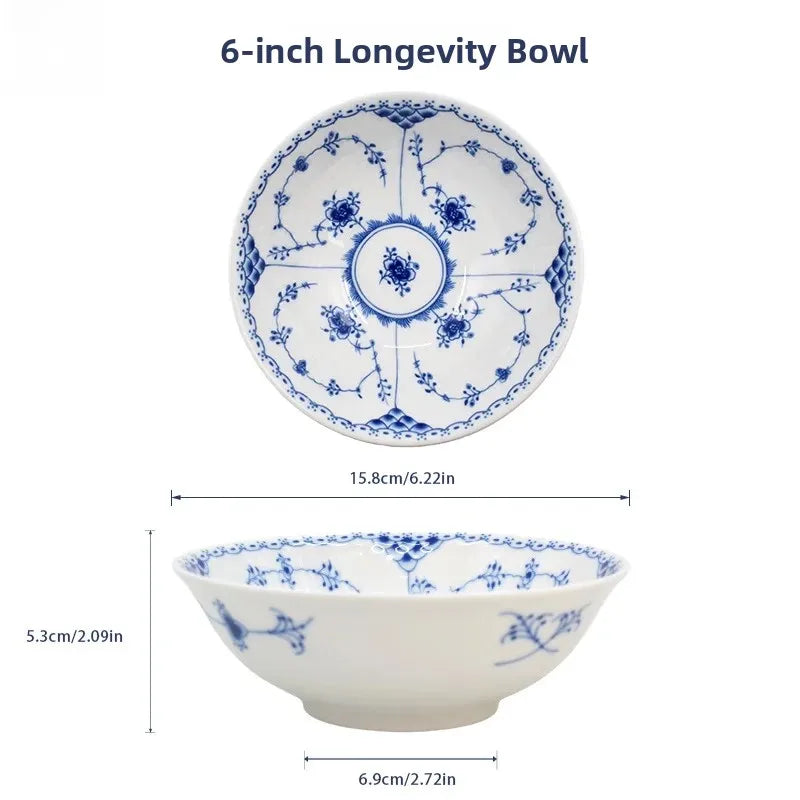 Juego de vajilla de porcelana blanca de Jingdezhen con diseño de hierba Tang azul y blanca, plato llano para uso doméstico, t...
