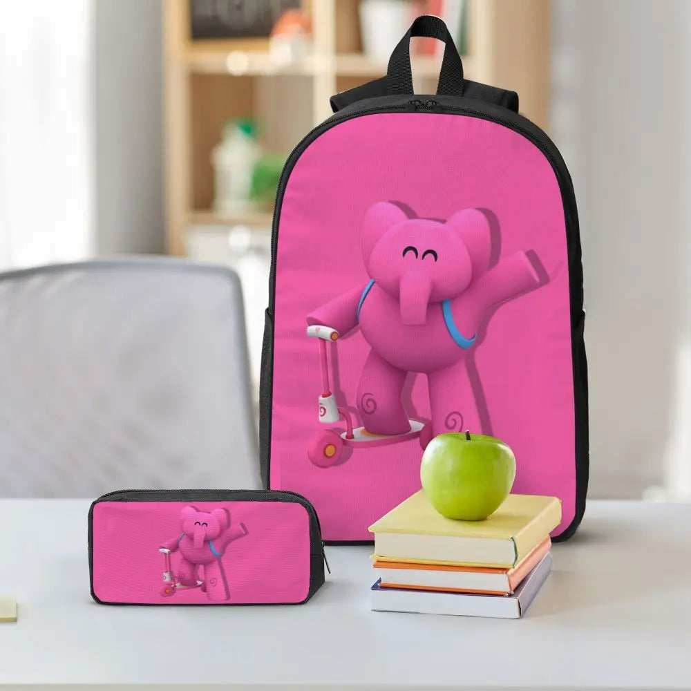 Mochila azul de dibujos animados de Pocoyo para niños, mochila escolar, bolsos de hombro para ordenador, bolsa de almuerzo aislada de 3 piezas, estuche para lápices
