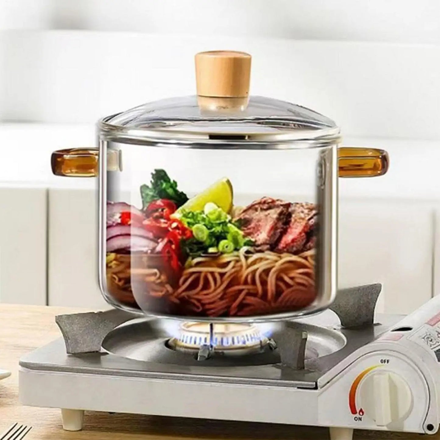 Olla de Vidrio de 1600 ml, Transparente, Resistente al Calor, Calentamiento Rápido, Olla de Vidrio para Cocinar, Olla para Estufa de Gas, Olla de Vidrio de Borosilicato Alto
