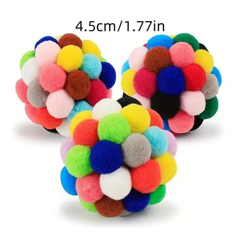 1/3 Piezas Juguetes Populares para Gatos, Pelota de Peluche con Campana Rebotadora y Pompones Coloridos, Suministros para Mascotas, Color Aleatorio, de Lana