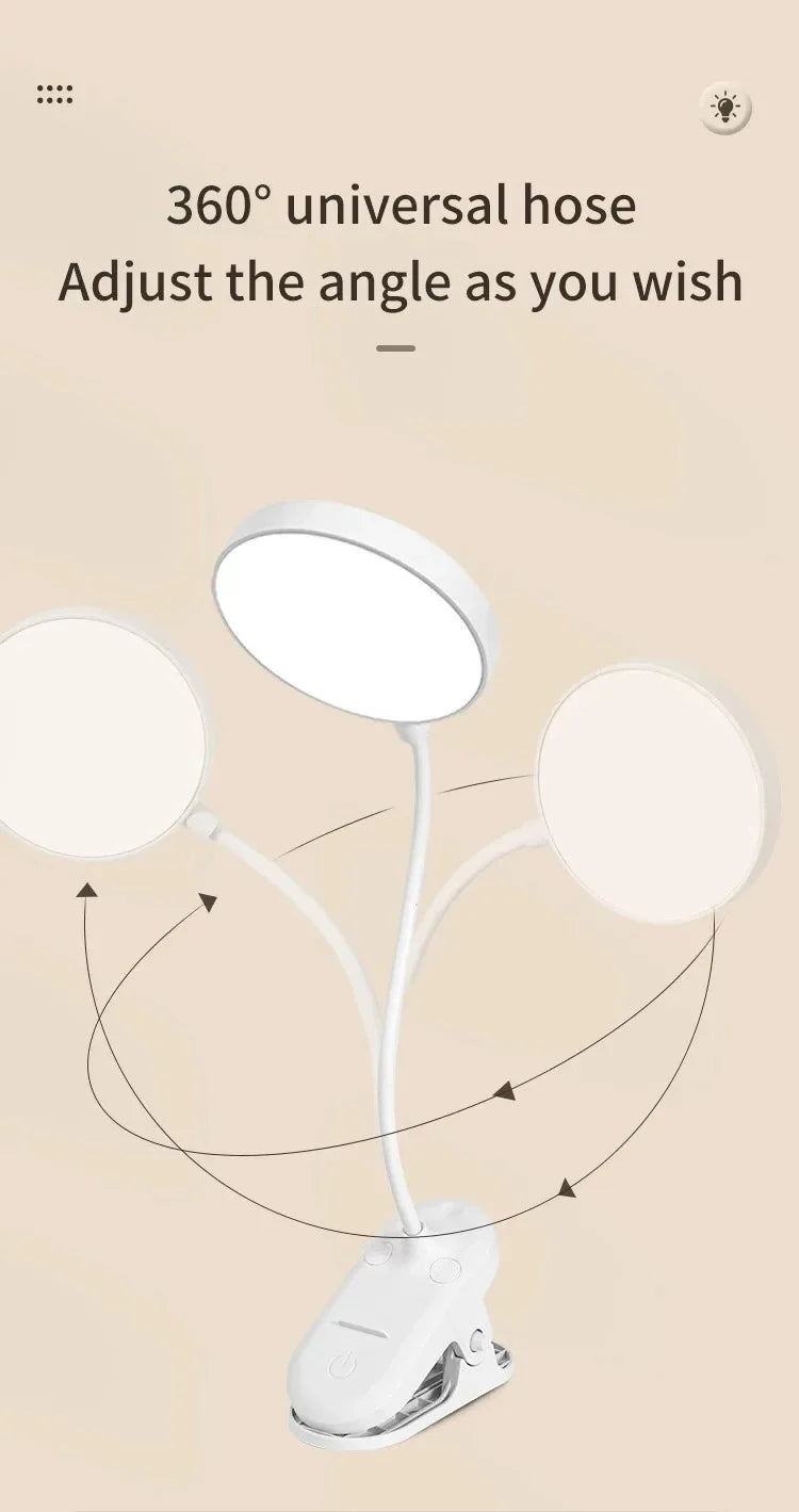 Lámpara de mesa Led, luz nocturna recargable por USB con abrazadera plegable, soporte de estudio, lámpara de lectura táctil, 3 modos de atenuación, luz de protección ocular