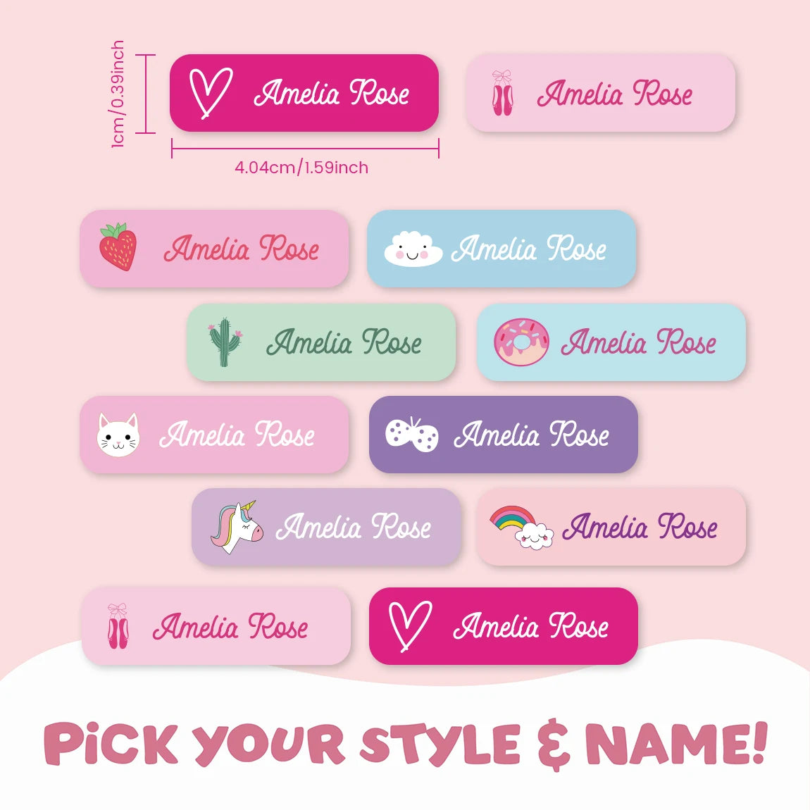 132 pegatinas de nombre personalizadas para niños, etiquetas de nombres impermeables personalizadas para botellas, loncheras, útiles escolares