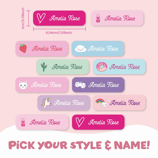 132 pegatinas de nombre personalizadas para niños, etiquetas de nombres impermeables personalizadas para botellas, loncheras, útiles escolares