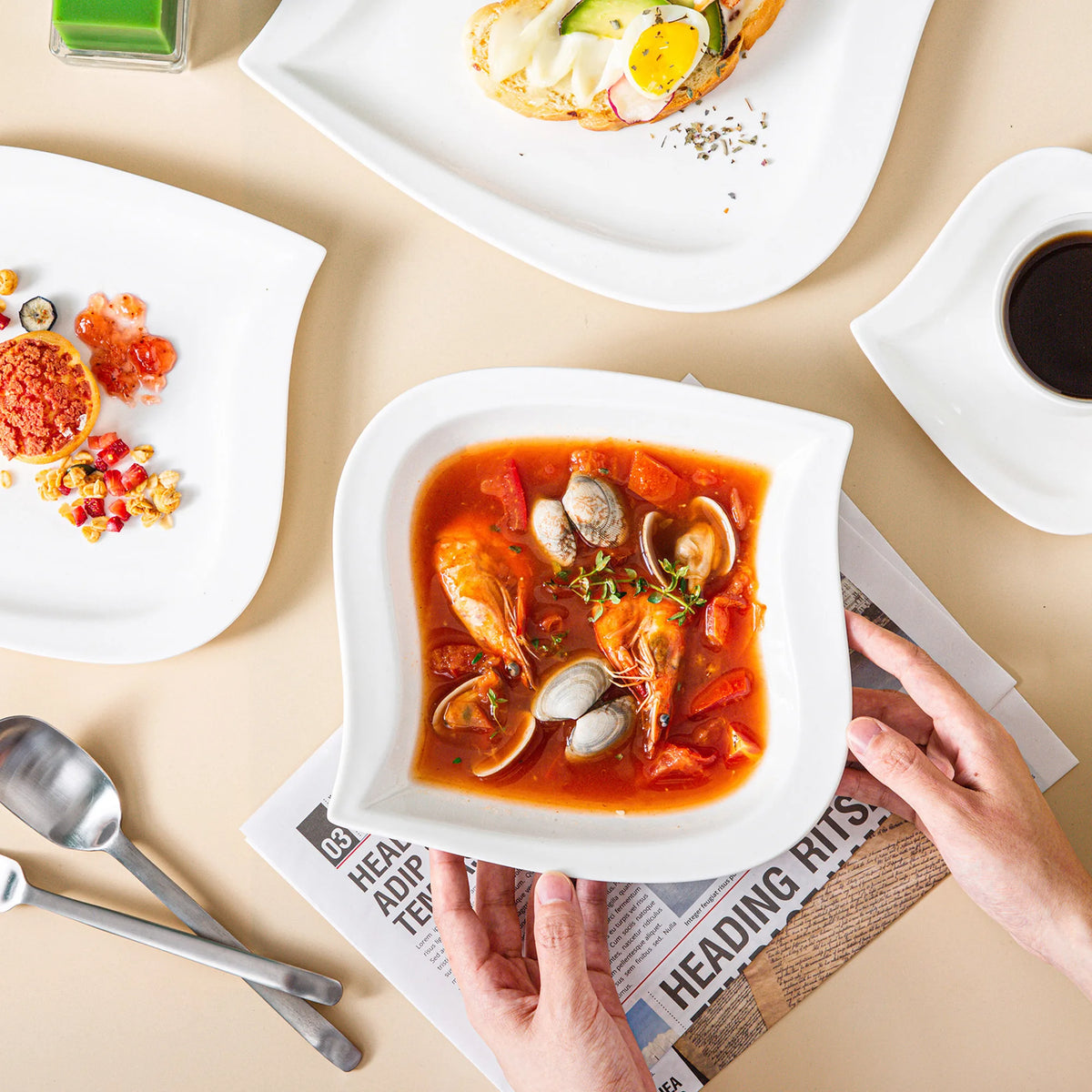 MALACASA-Juego de vajilla de porcelana blanca, juego de tazas, platillos, platos de cena, postre, sopa, servicio de vajilla para 30/60, 6/12 piezas