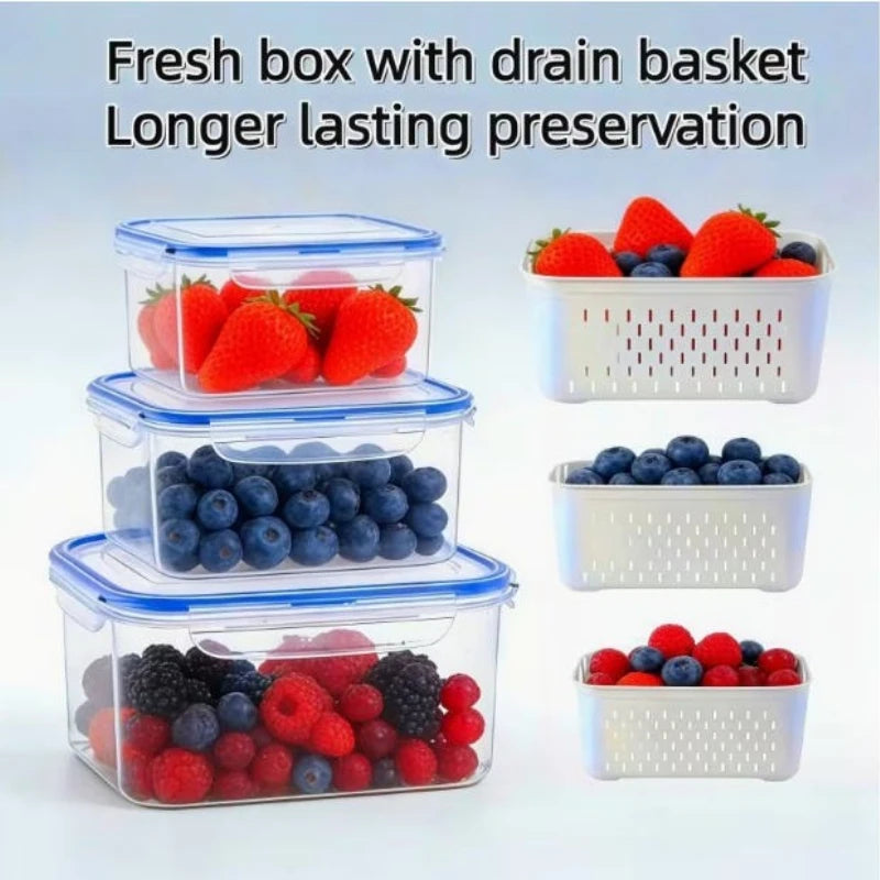 Juego de 4/6 piezas de recipientes herméticos para almacenamiento de alimentos - Cajas apilables para preparación de comidas - Adecuadas para frutas, verduras, carne y granos
