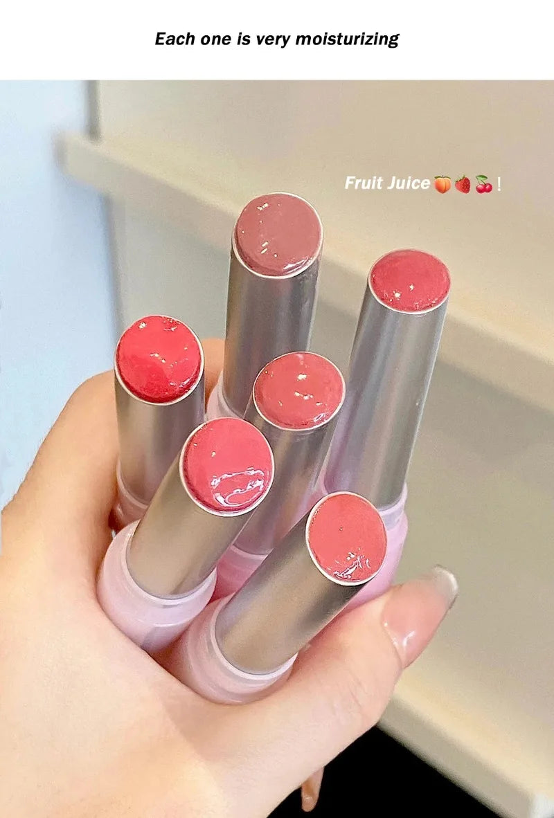 Brillo Labial Sólido Efecto Espejo, Tubo Redondo, Hidratante y Duradero, Tinte Natural Nude Melocotón, Maquillaje Labial en Gel