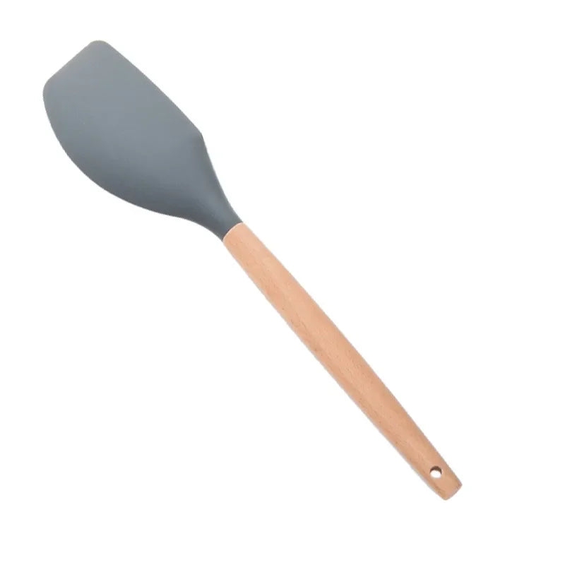 Utensilios de cocina de silicona con mango multifunción de madera, espátula antiadherente, cucharón, batidor de huevos, pala, rosa, nuevo