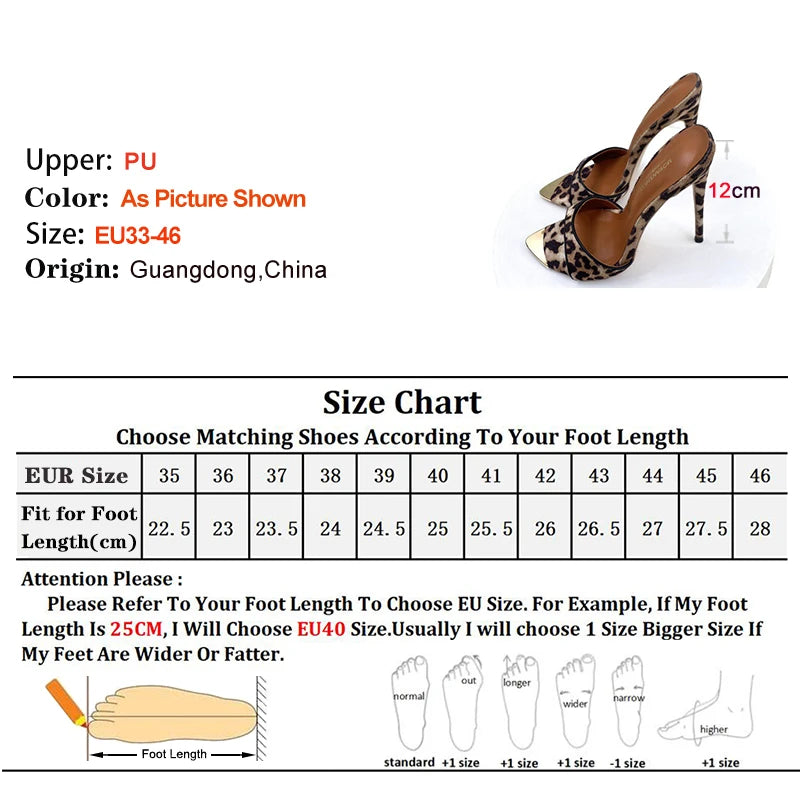 2025 Leopard Print Slim High Heels 10cm 12cm Women's Shoes Metal Pointed Head Ladies Pumps One Word Suede Slippers Casual Shoes
